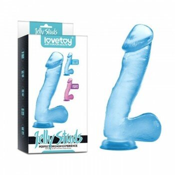 LOVETOY Jel Dokulu Testisli Vantuzlu Soft Dildo Penis 18 cm Mavi