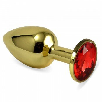 LOVETOY GOLD METAL KIRMIZI TAŞLI KÜÇÜK BOY ANAL PLUG 7.6 CM.